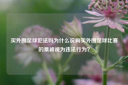 买外围足球犯法吗为什么说购买外围足球比赛的票被视为违法行为？