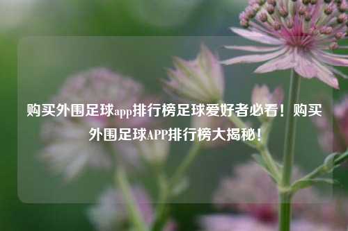 购买外围足球app排行榜足球爱好者必看！购买外围足球APP排行榜大揭秘！